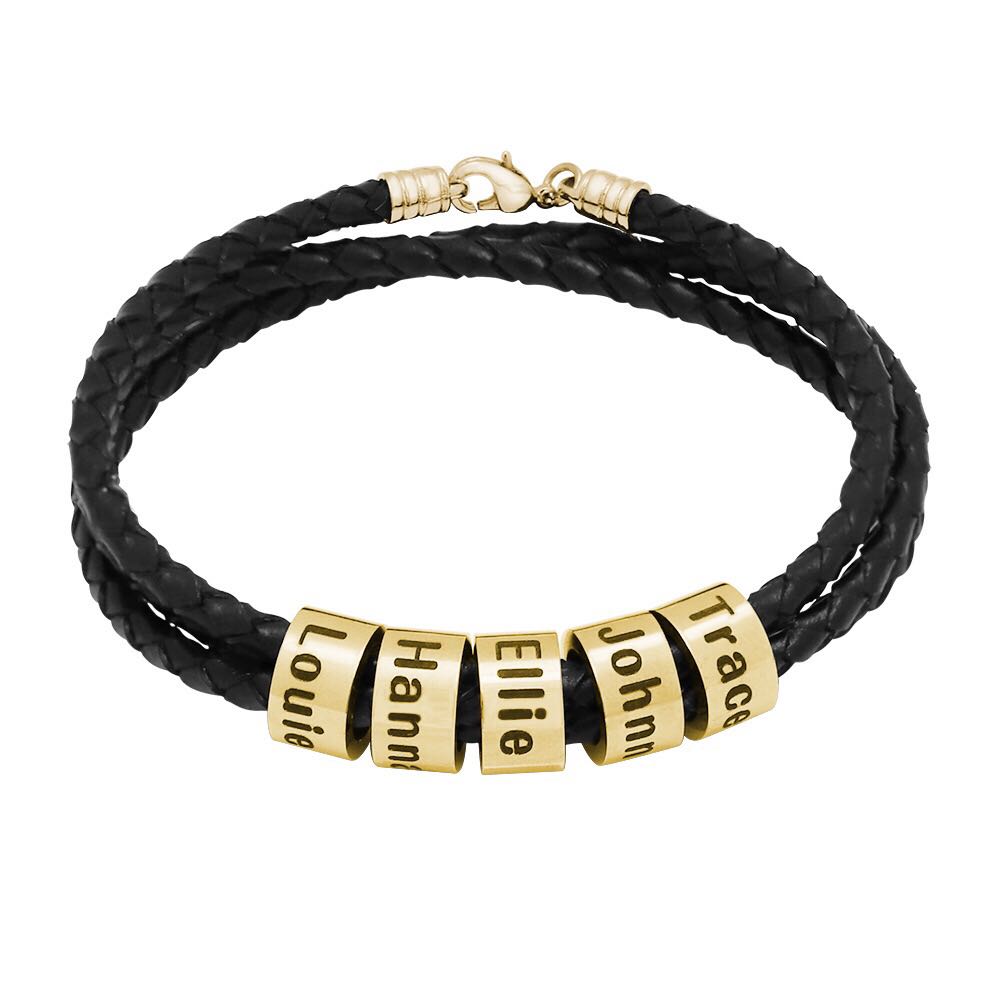 Men's Leather Bracelet with Customed Beads