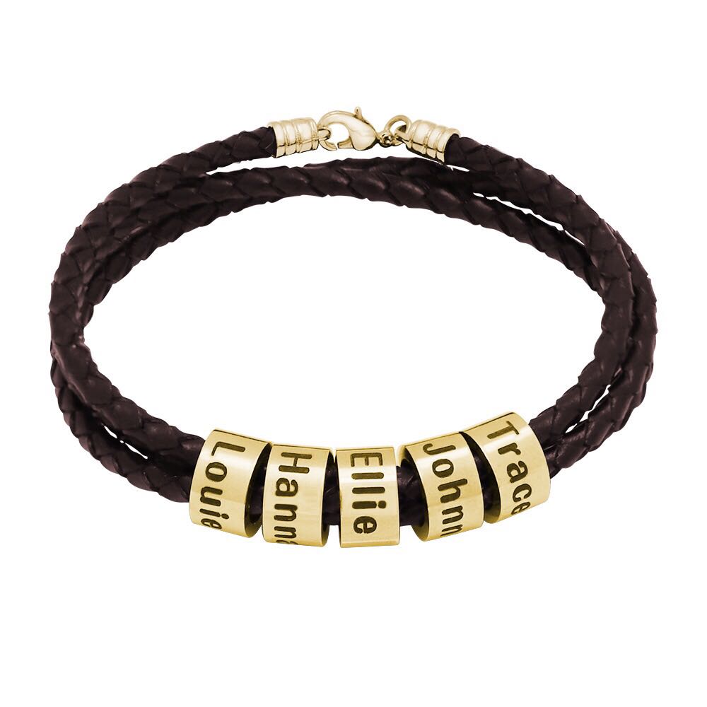 Men's Leather Bracelet with Customed Beads