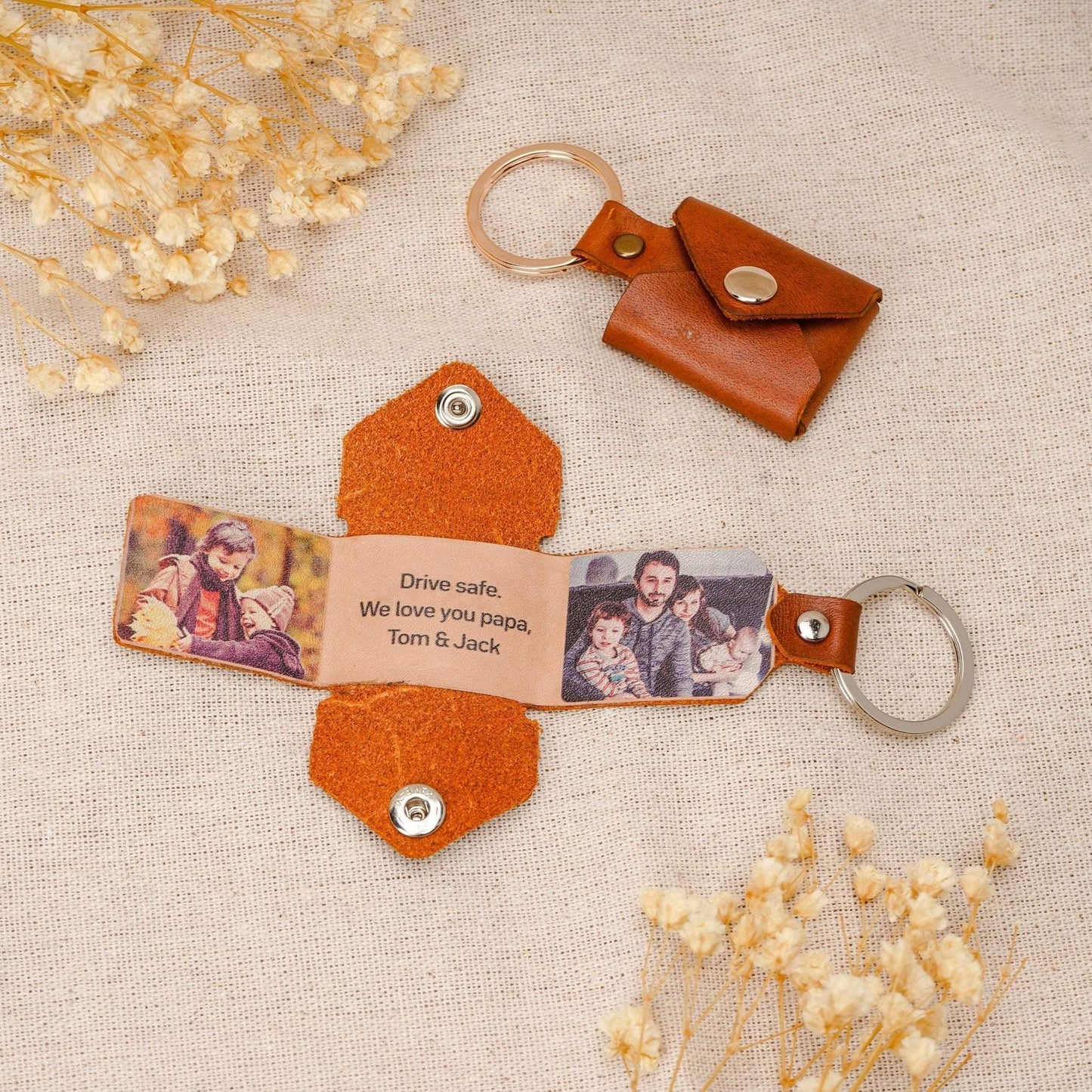 Porte-clés enveloppe en cuir photo personnalisé