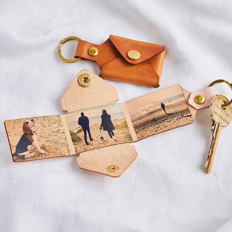 Porte-clés enveloppe en cuir photo personnalisé
