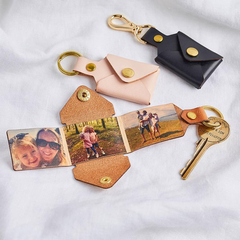 Porte-clés enveloppe en cuir photo personnalisé