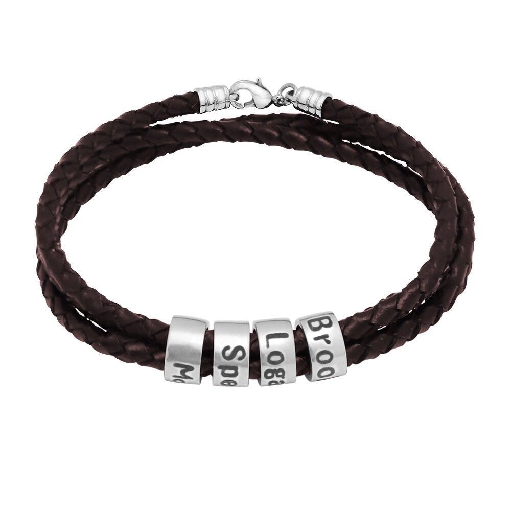 Men's Leather Bracelet with Customed Beads
