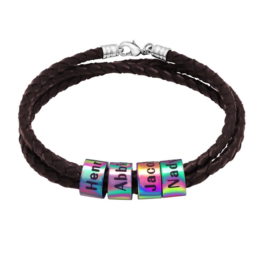 Men's Leather Bracelet with Customed Beads