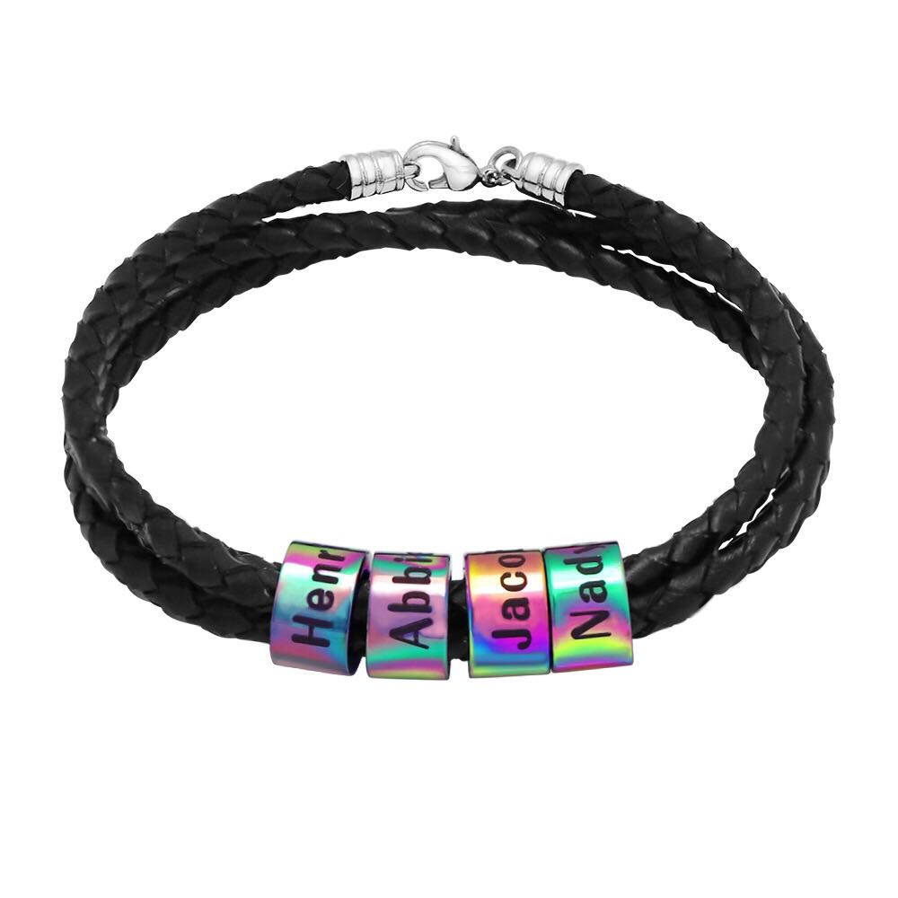 Men's Leather Bracelet with Customed Beads