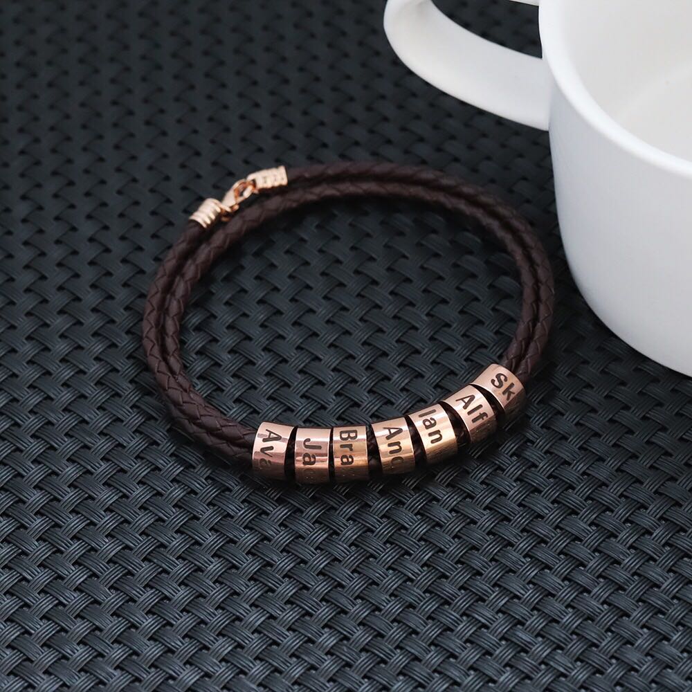 Men's Leather Bracelet with Customed Beads