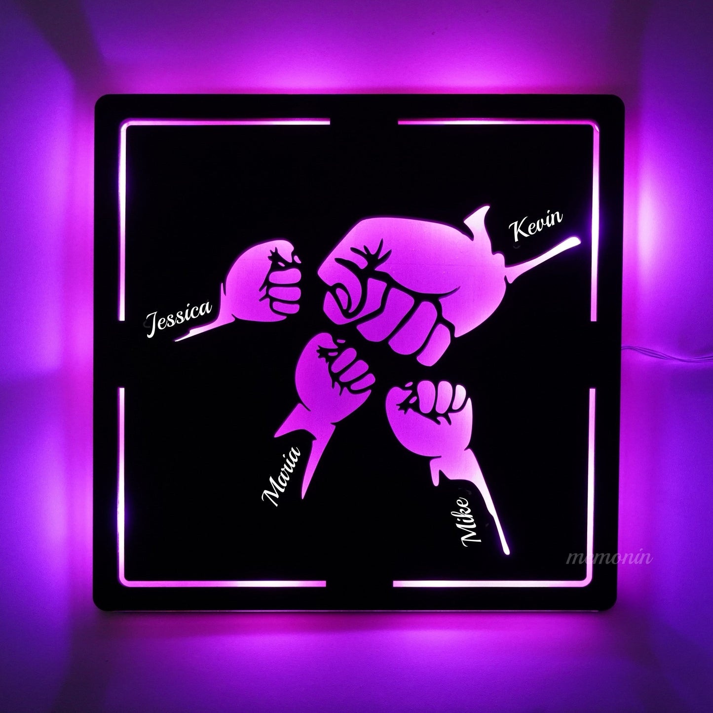 Custom Fist Bump Dad and Kids Wooden Sign With LED Lights