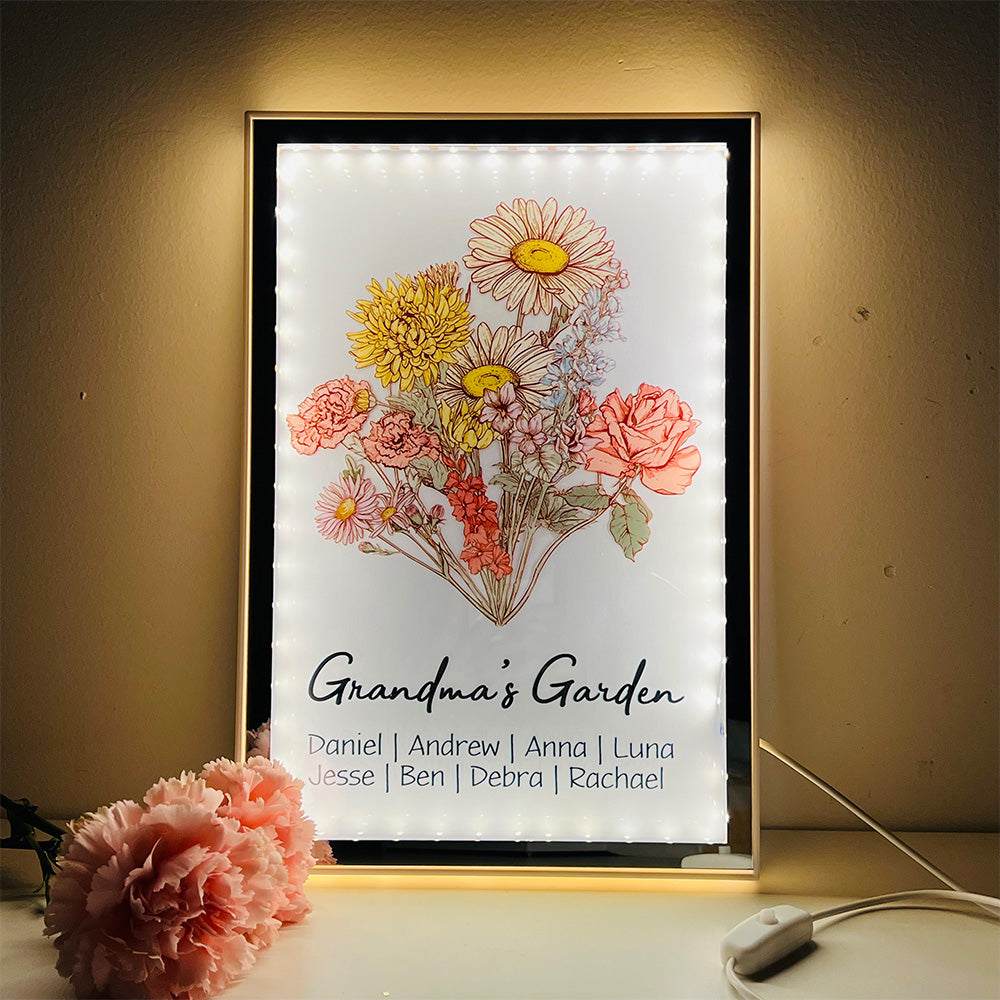 🌟50% OFF🌟Custom Birth Flower Bouquet Night Light Mirror🌟🌟