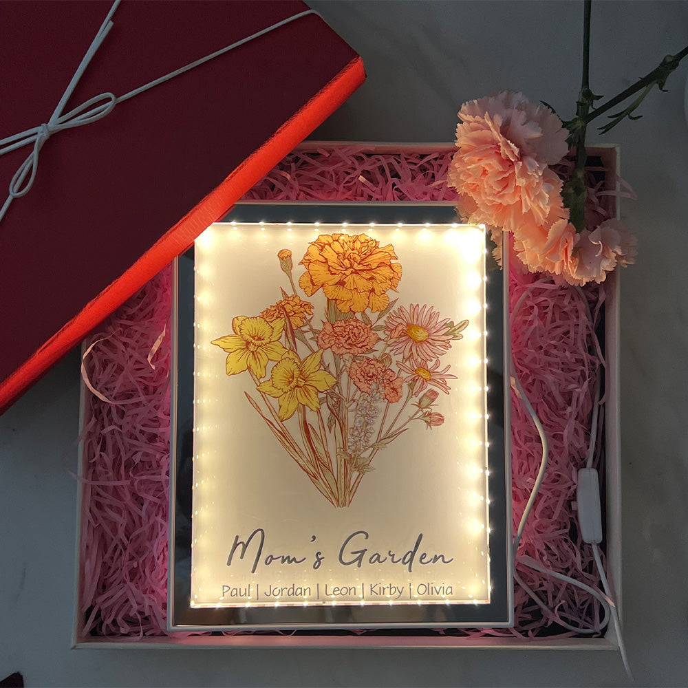 🌟50% OFF🌟Custom Birth Flower Bouquet Night Light Mirror🌟🌟