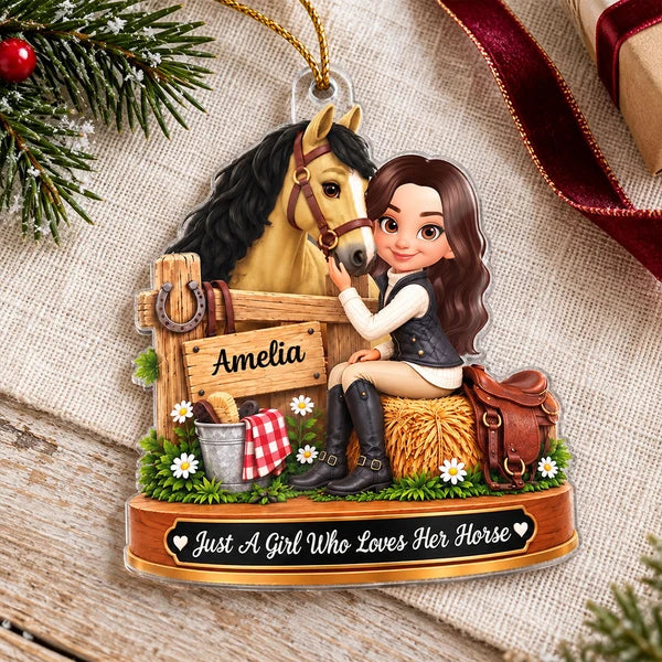Personalized Horse Girl Rustic Stable Acrylic Ornament