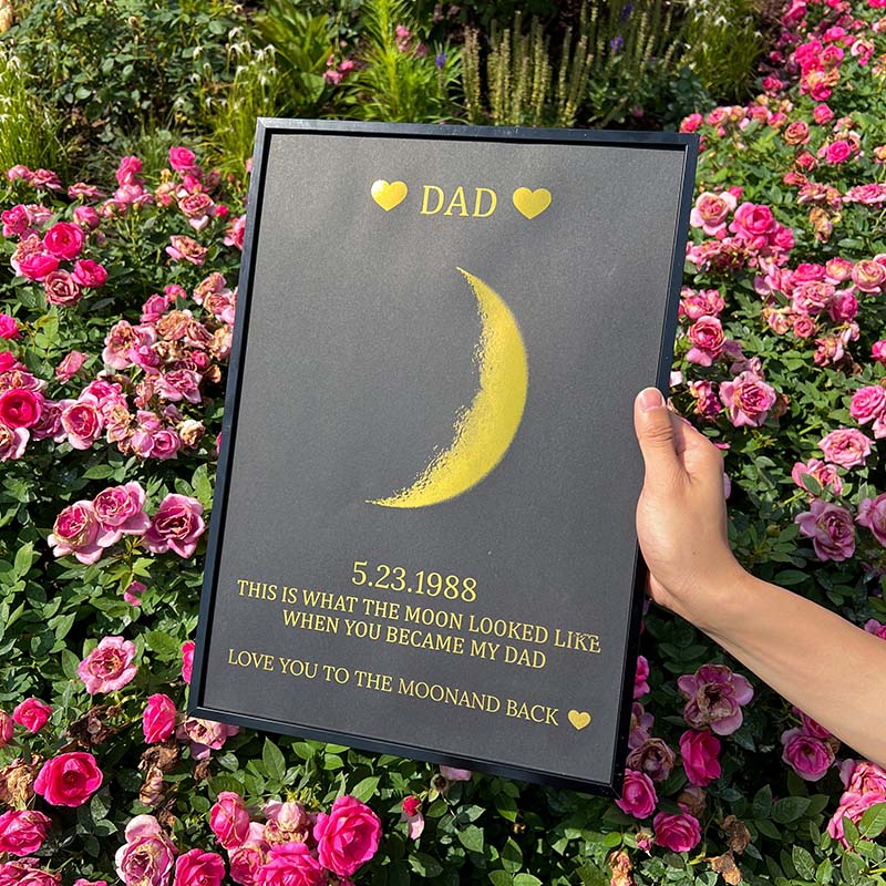 Custom Moon Phase Frame With Text & Date- Commemorative Gift Father's Day