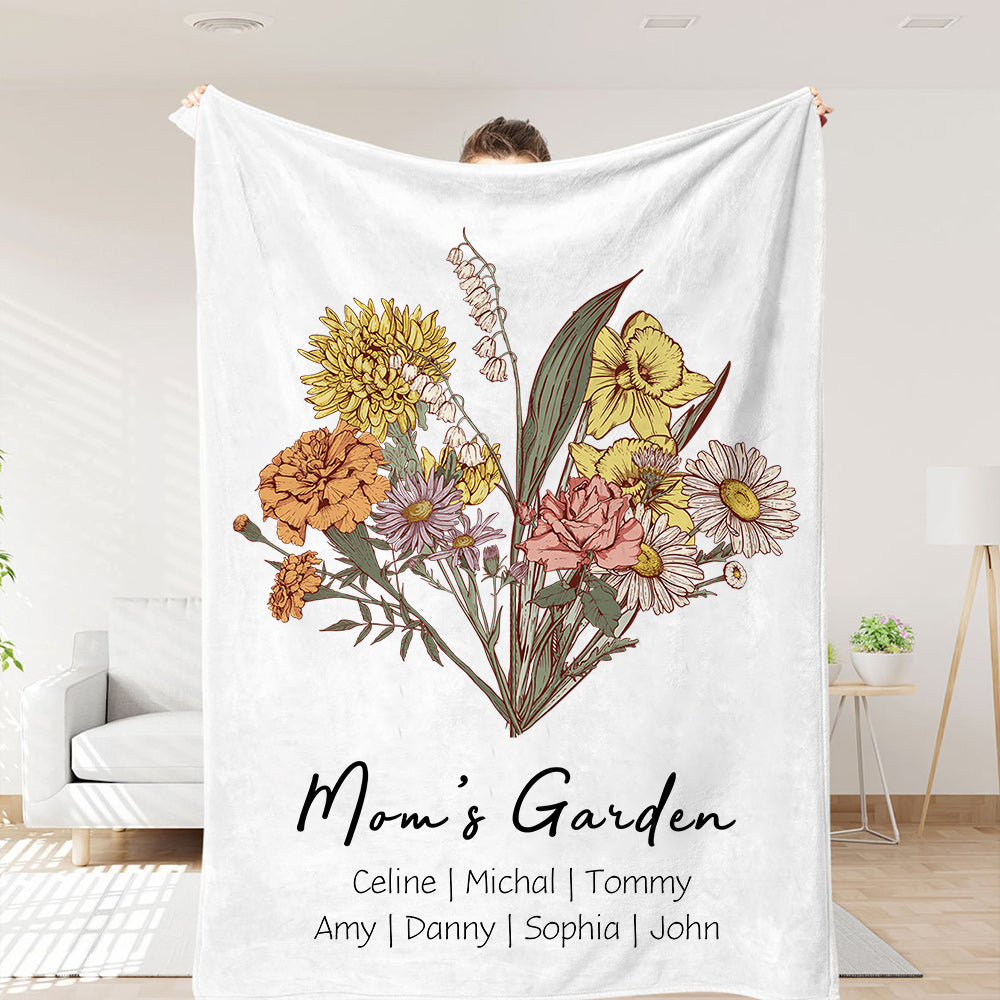 Birth Flower Family Bouquet Customized Winter Blanket