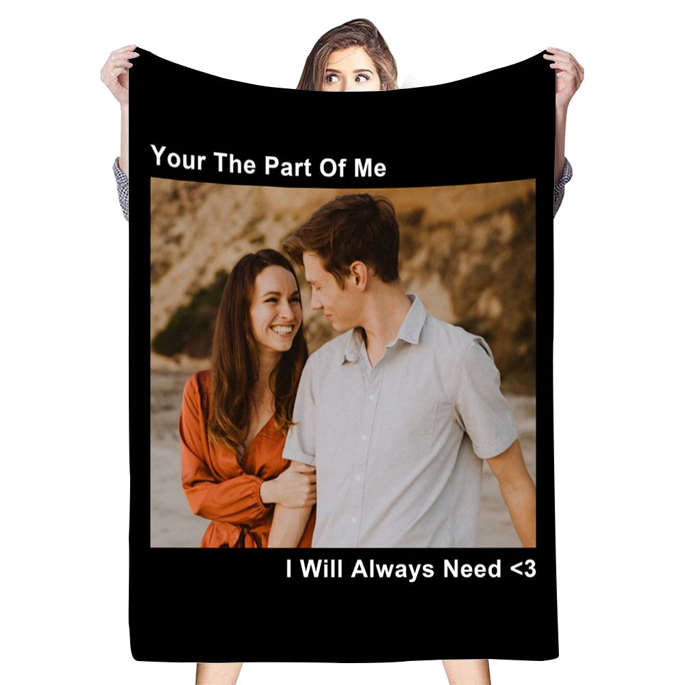 Custom Photo&Text Fleece Blanket Gift for Family/Couple💞