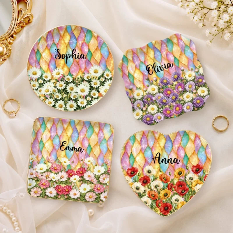 Personalized Birth Flower Ceramic Jewelry Dish
