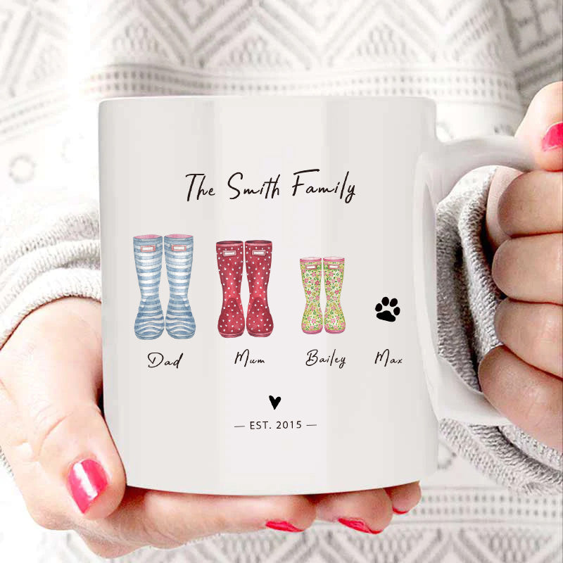 Personalized Family Rain Boots Names Mug