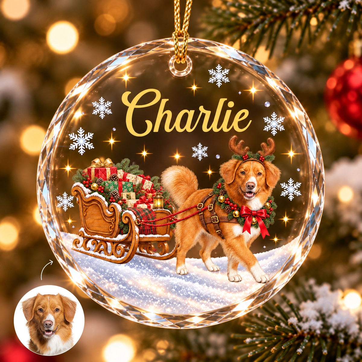 Personalized Pet Photo Christmas Glass Ornament