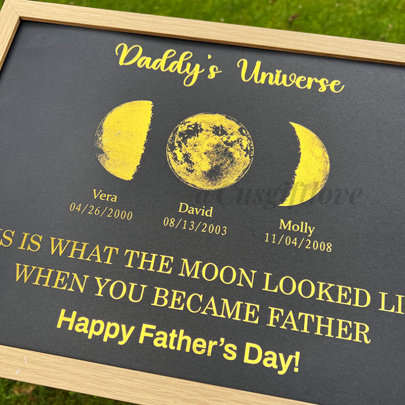 Custom Moon Phase Frame With Text & Date- Daddy's Universe