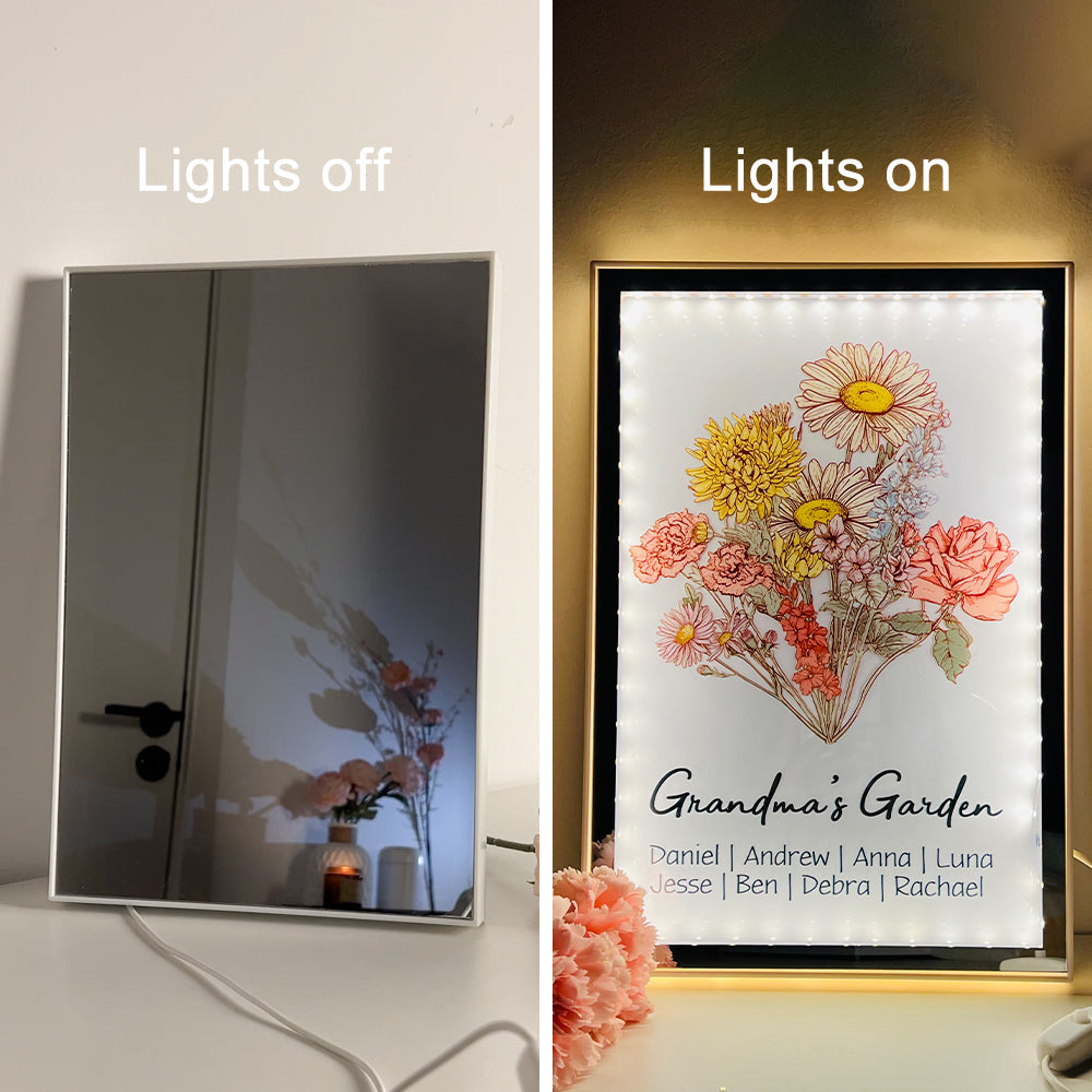 🌟50% OFF🌟Custom Birth Flower Bouquet Night Light Mirror🌟🌟