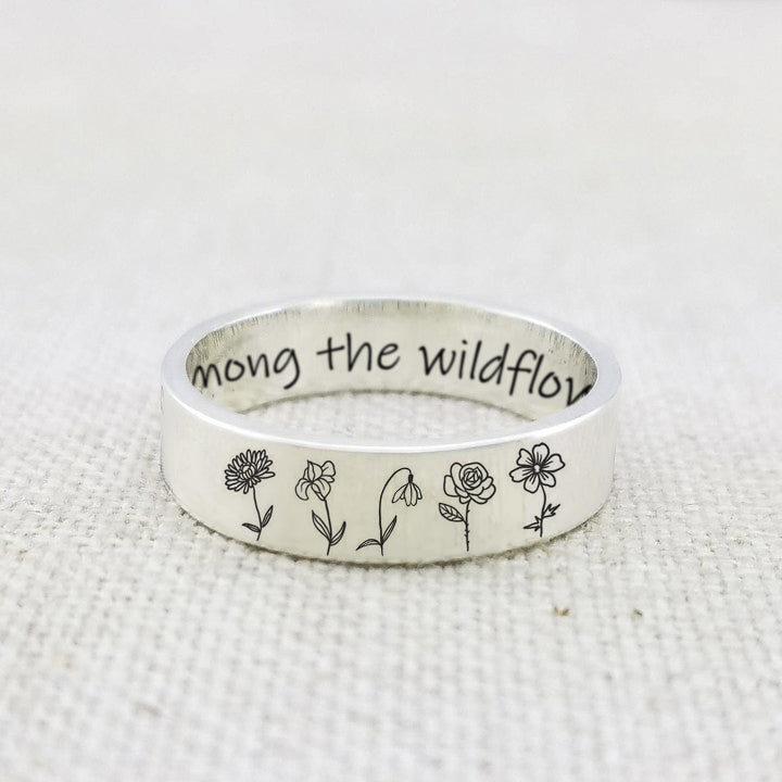 Personalized Family Birth Flower Ring #4