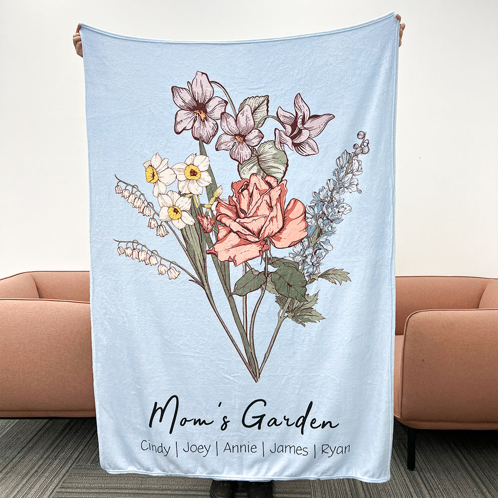 Birth Flower Family Bouquet Customized Winter Blanket