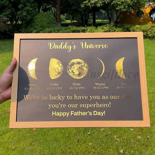 Custom Moon Phase Frame With Text & Date- Daddy's Universe