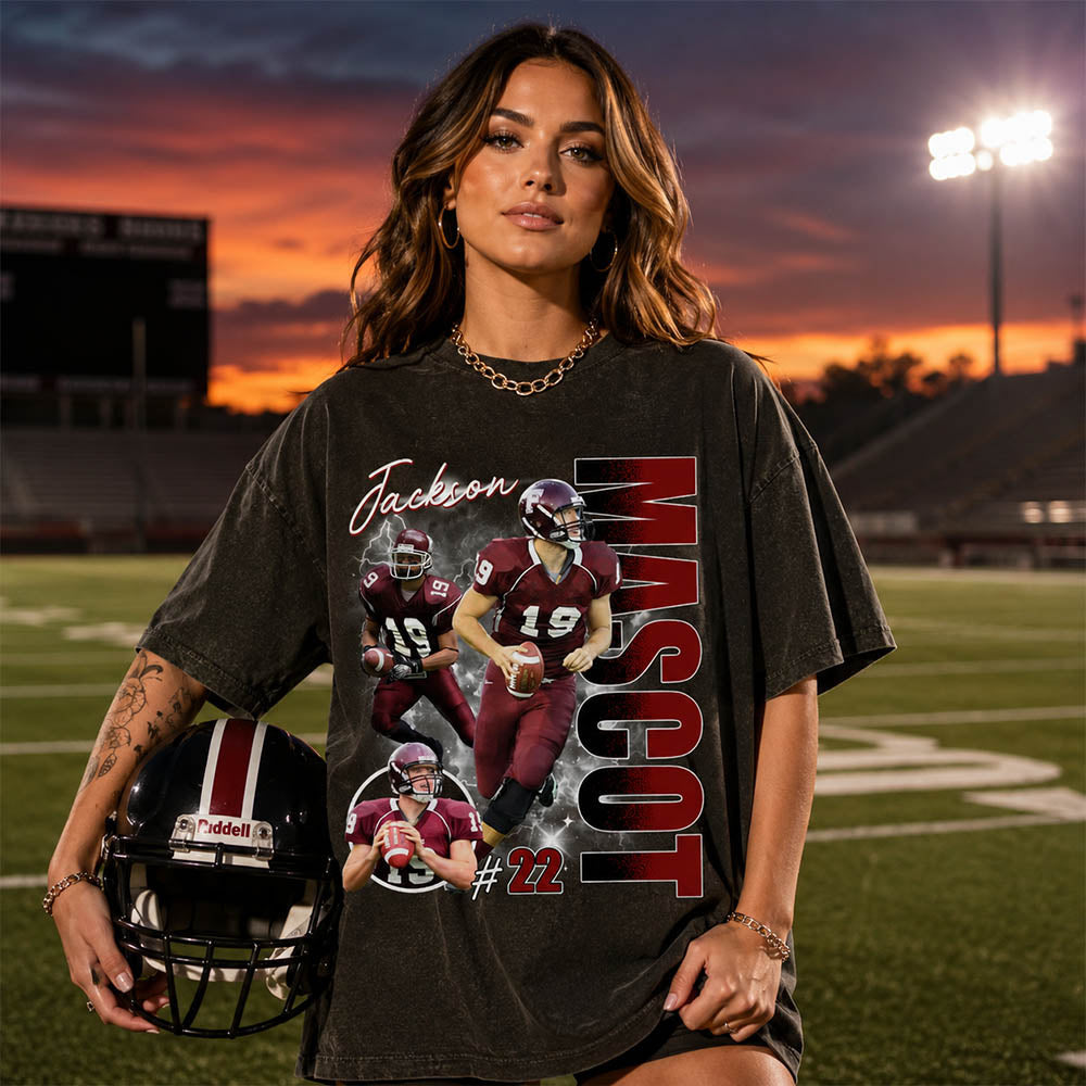 Custom Football Photo Shirt with Player Name & Team Mascot
