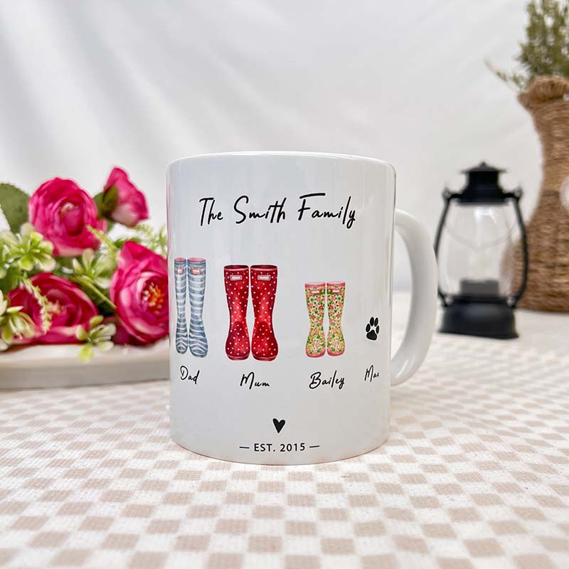 Personalized Family Rain Boots Names Mug