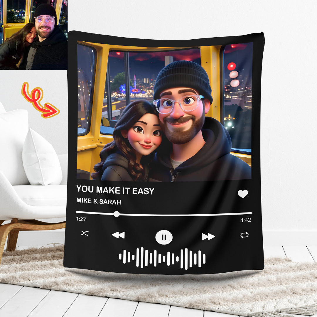 Custom Music Blanket Photo Cartoon Portrait Blanket