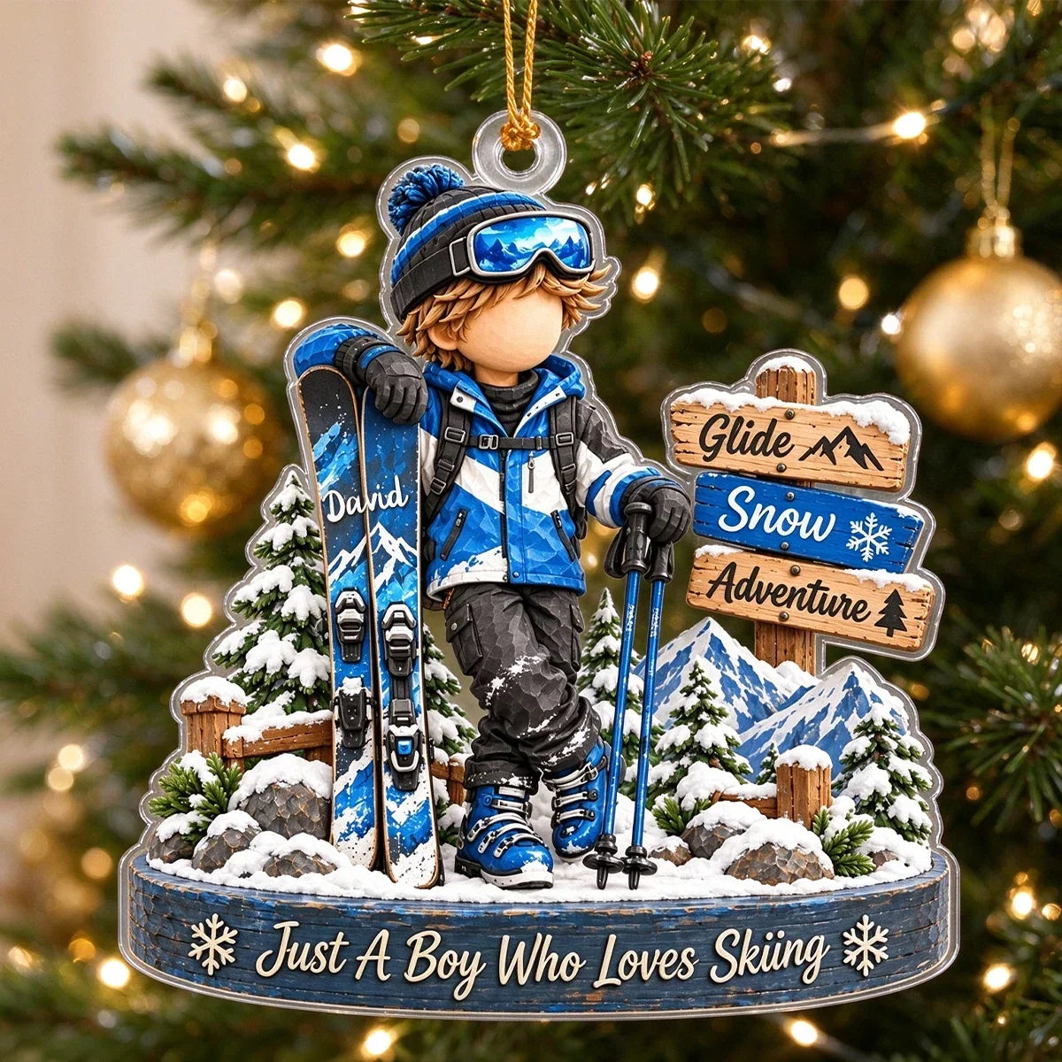 Personalized Skiing Skier Christmas Acrylic Ornament