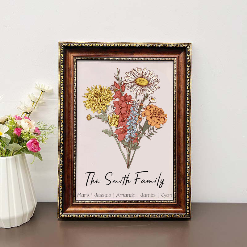 50%OFF🌟Birth Flower Family Bouquet Personalized Names Frame