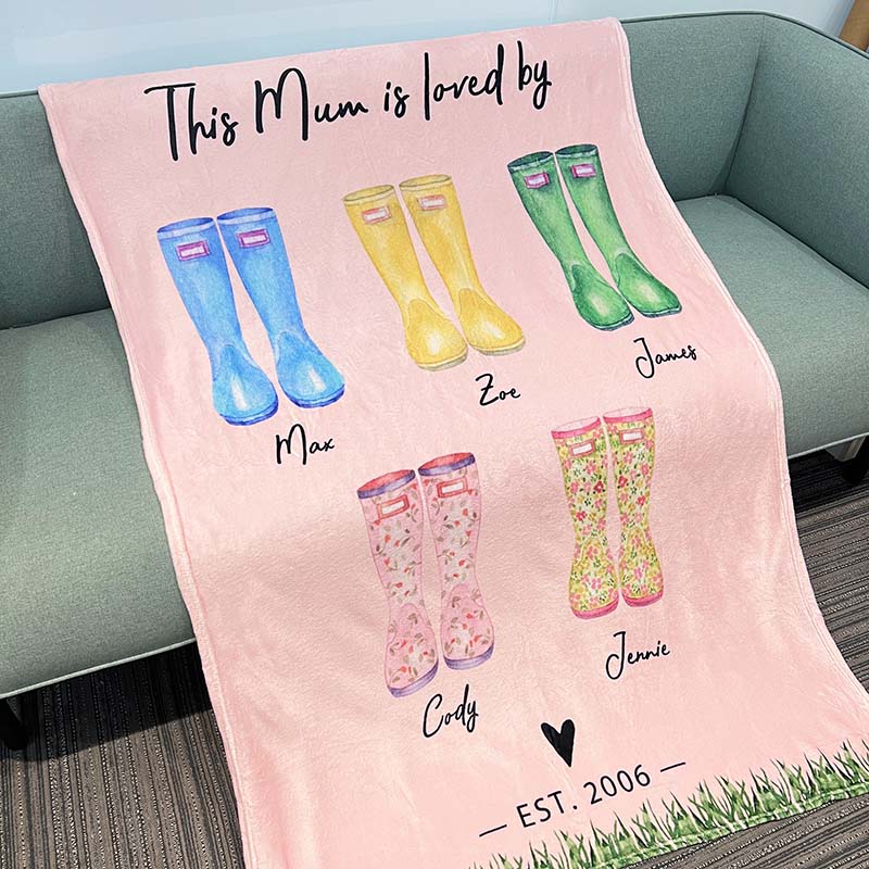 Personalized Family Rain Boots Names Blanket&Pillow