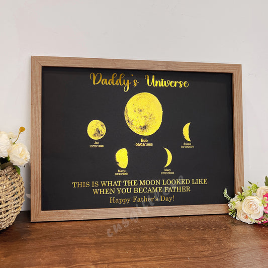 Print Custom encircling the moon Phase Frame With Text & Date- Daddy's Universe