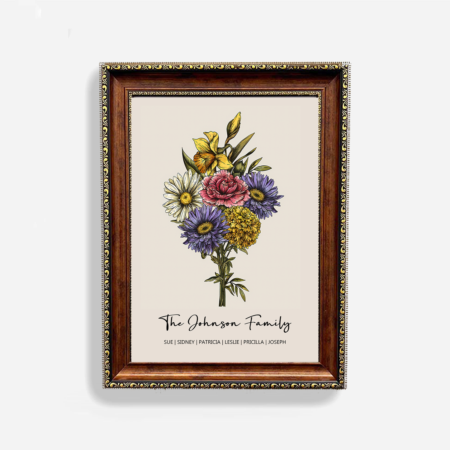 50%OFF🌷Birth Flower Family Bouquet Personalized Names Frame