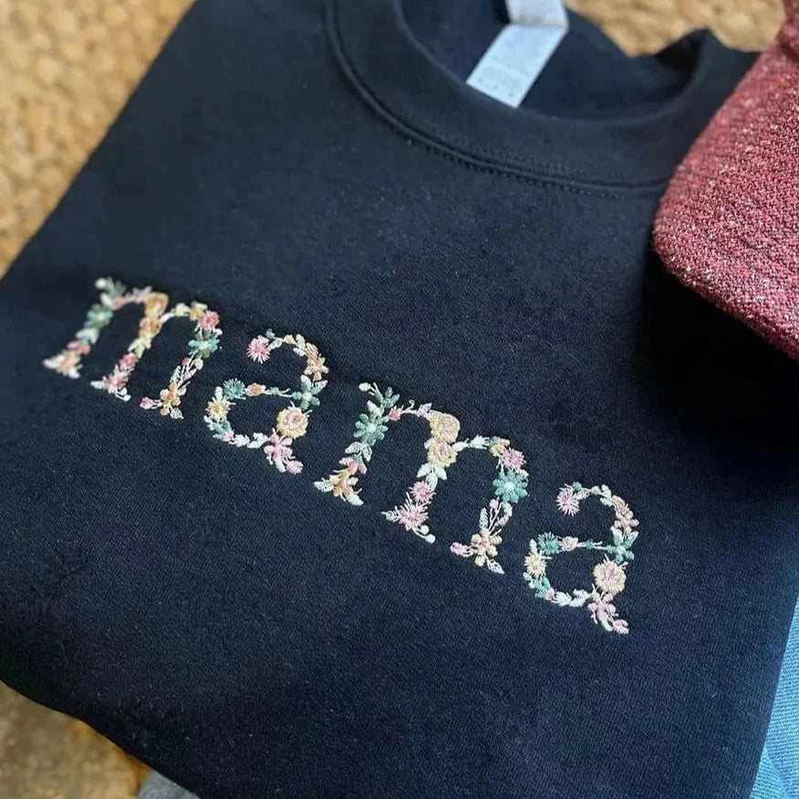 Sweatshirt mit Blumen-Mama-Stickerei