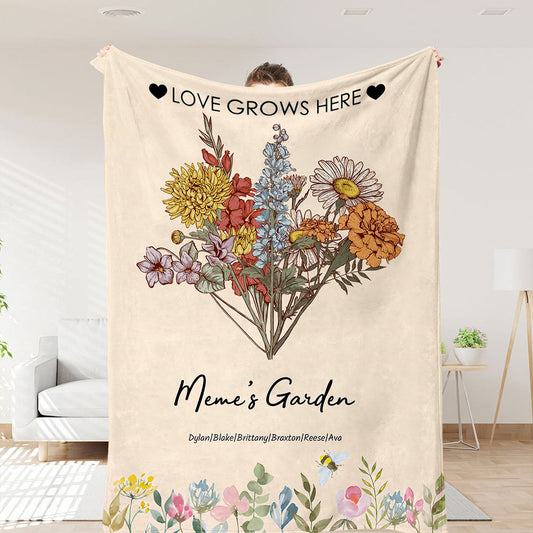 Birth Flower Family Bouquet Customized Winter Blanket