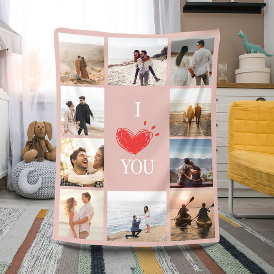 Custom Blanket With 10 Photos Personalized Picture Throw Blanket Pink