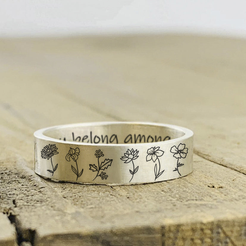 Personalized Family Birth Flower Ring #4