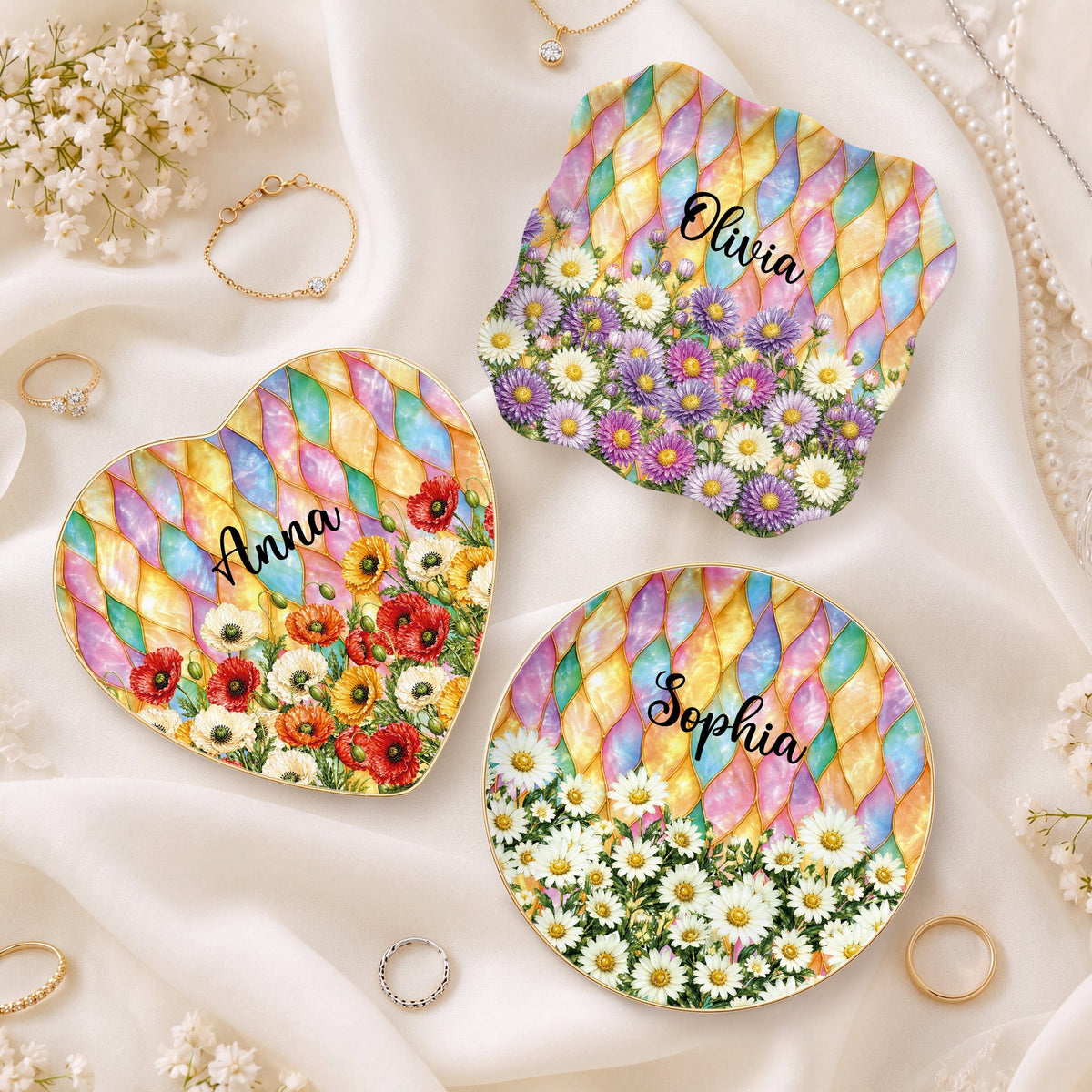 Personalized Birth Flower Ceramic Jewelry Dish