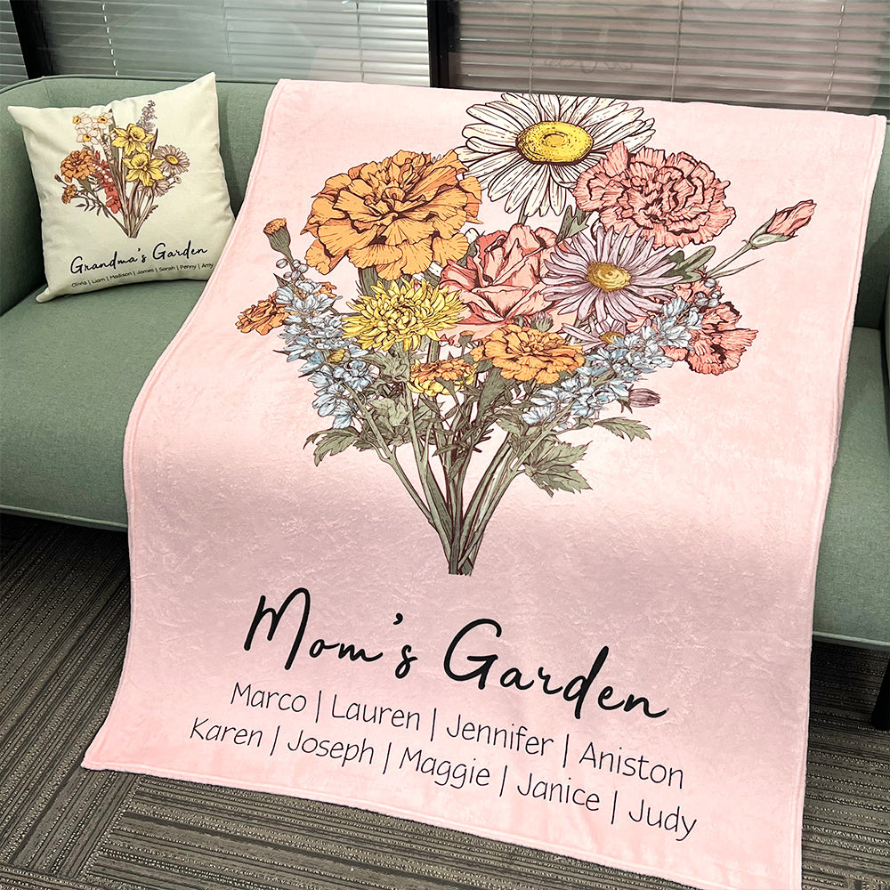 Birth Flower Family Bouquet Customized Winter Blanket ⭐️