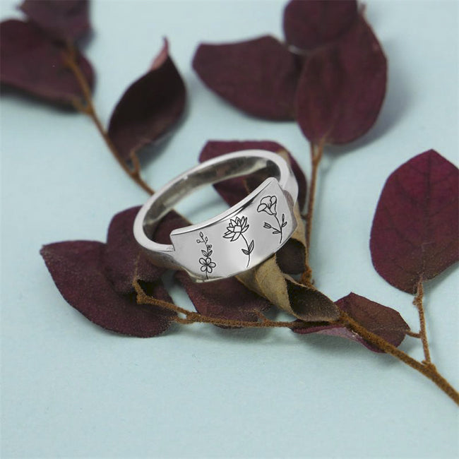 Personalized Family Birth Flower Ring #3