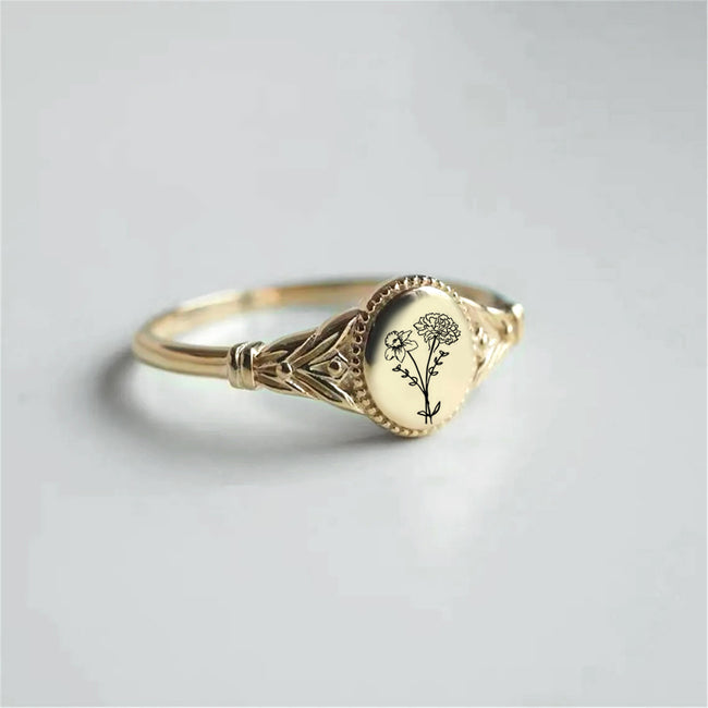 Personalized Family Birth Flower Ring #2