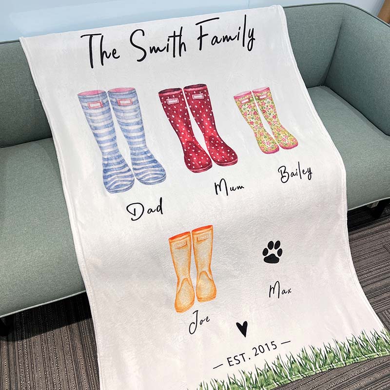 Personalized Family Rain Boots Names Blanket&Pillow