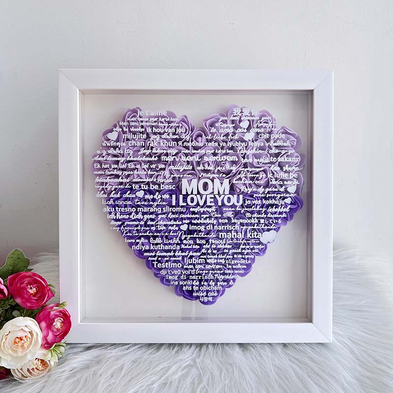 100 Languages Mom Heart Shaped Flower Shadow Box