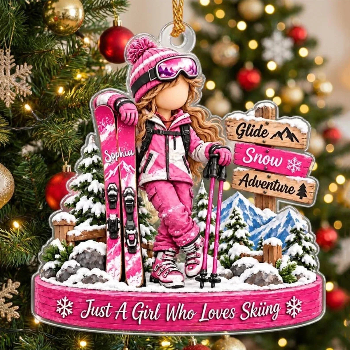 Personalized Skiing Skier Christmas Acrylic Ornament