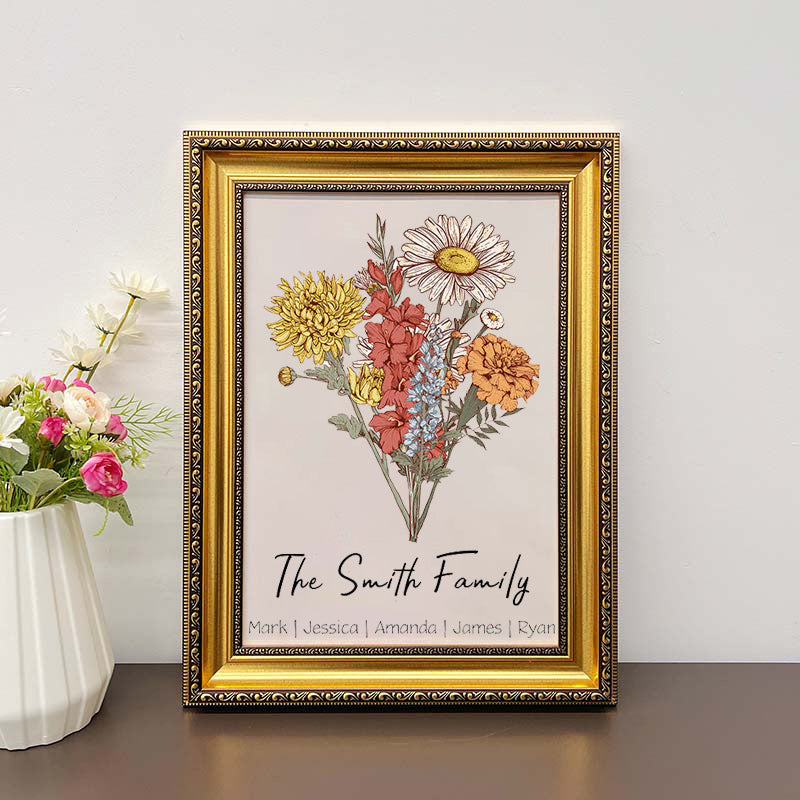 50%OFF🌟Birth Flower Family Bouquet Personalized Names Frame