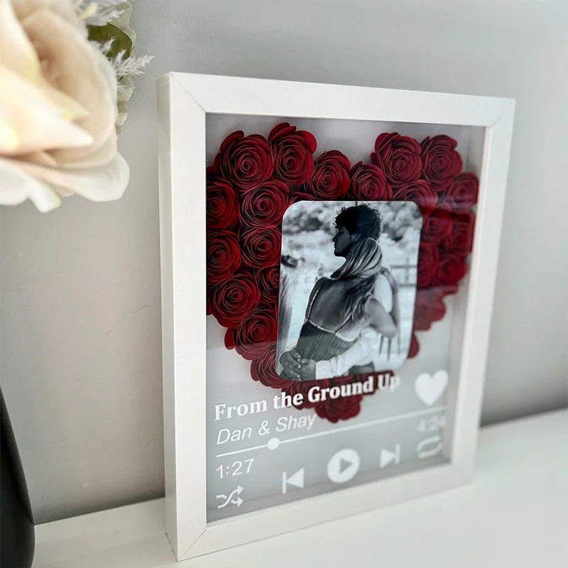 Custom Flower Shadow Box with Photo Rectangle