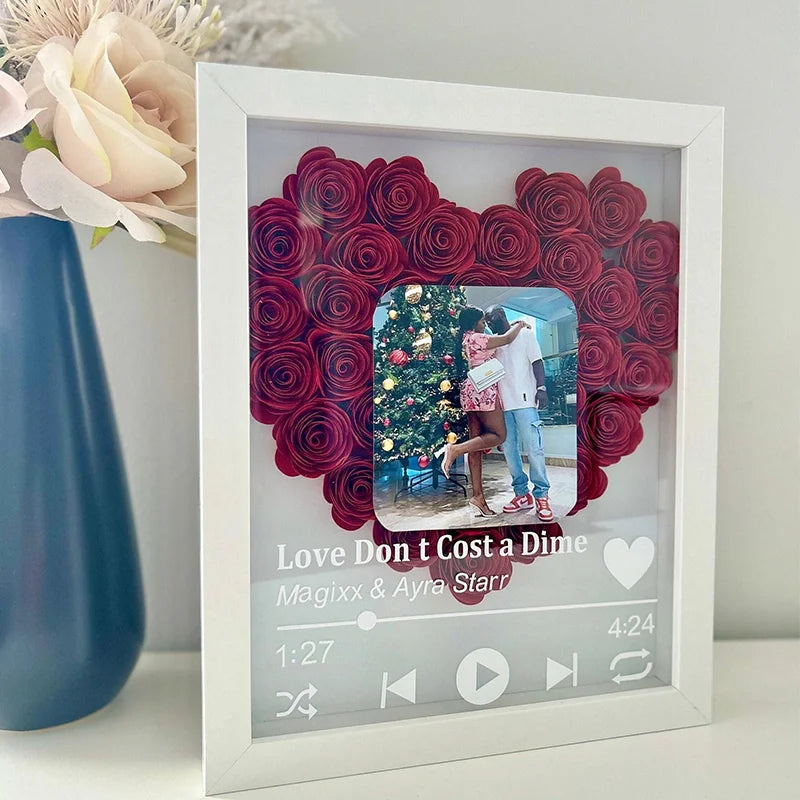 Custom Flower Shadow Box with Photo Rectangle