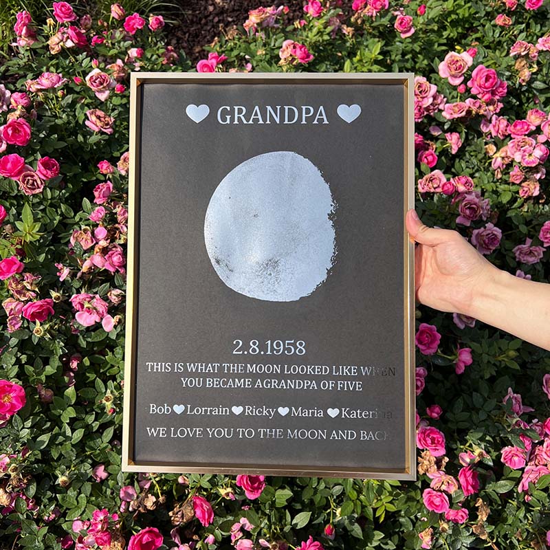 Custom Moon Phase Frame With Text & Date- Commemorative Gift Father's Day