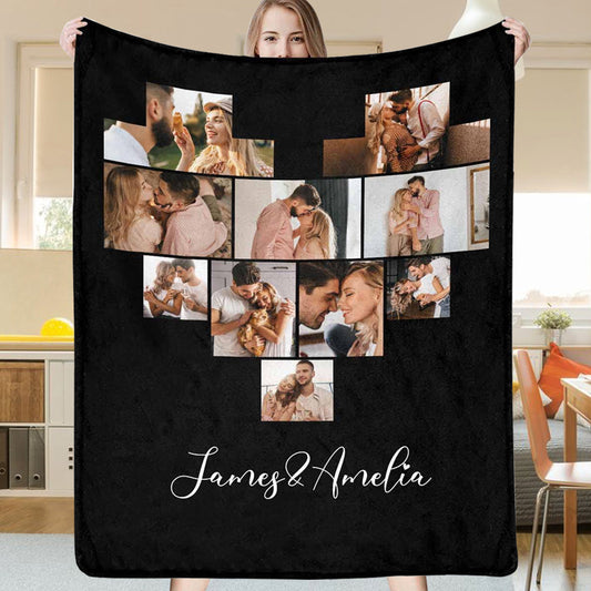 Custom 10 Photos Fleece Blankets Names Blanket