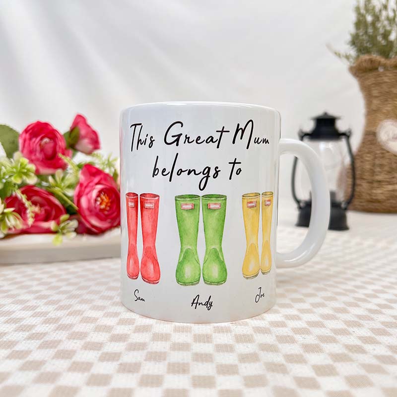 Personalized Family Rain Boots Names Mug