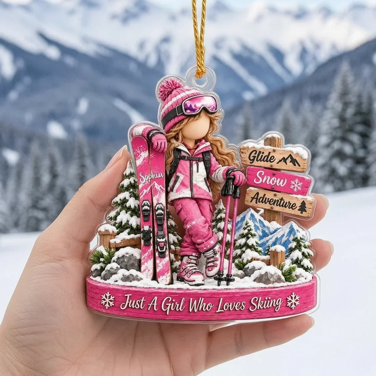 Personalized Skiing Skier Christmas Acrylic Ornament